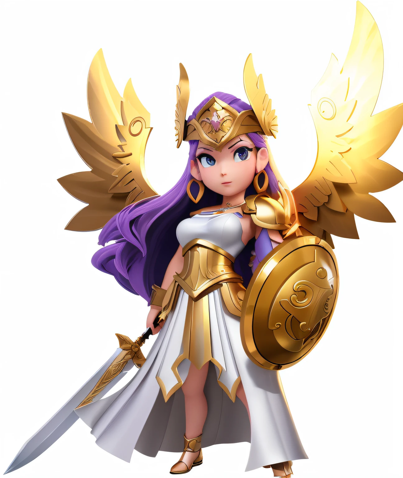 Close-up of a cartoon character of a woman holding a sword and shield, the god athena, 3 d goddess minerva, mystical atlantean valkyrie, Greek goddess Athena, golden goddess athena, mystical valkyrie, angel knight girl, Athena Goddess of Wisdom, knights of zodiac girl, valkyrie style character, as a mystical valkyrie, angel in plastic armor