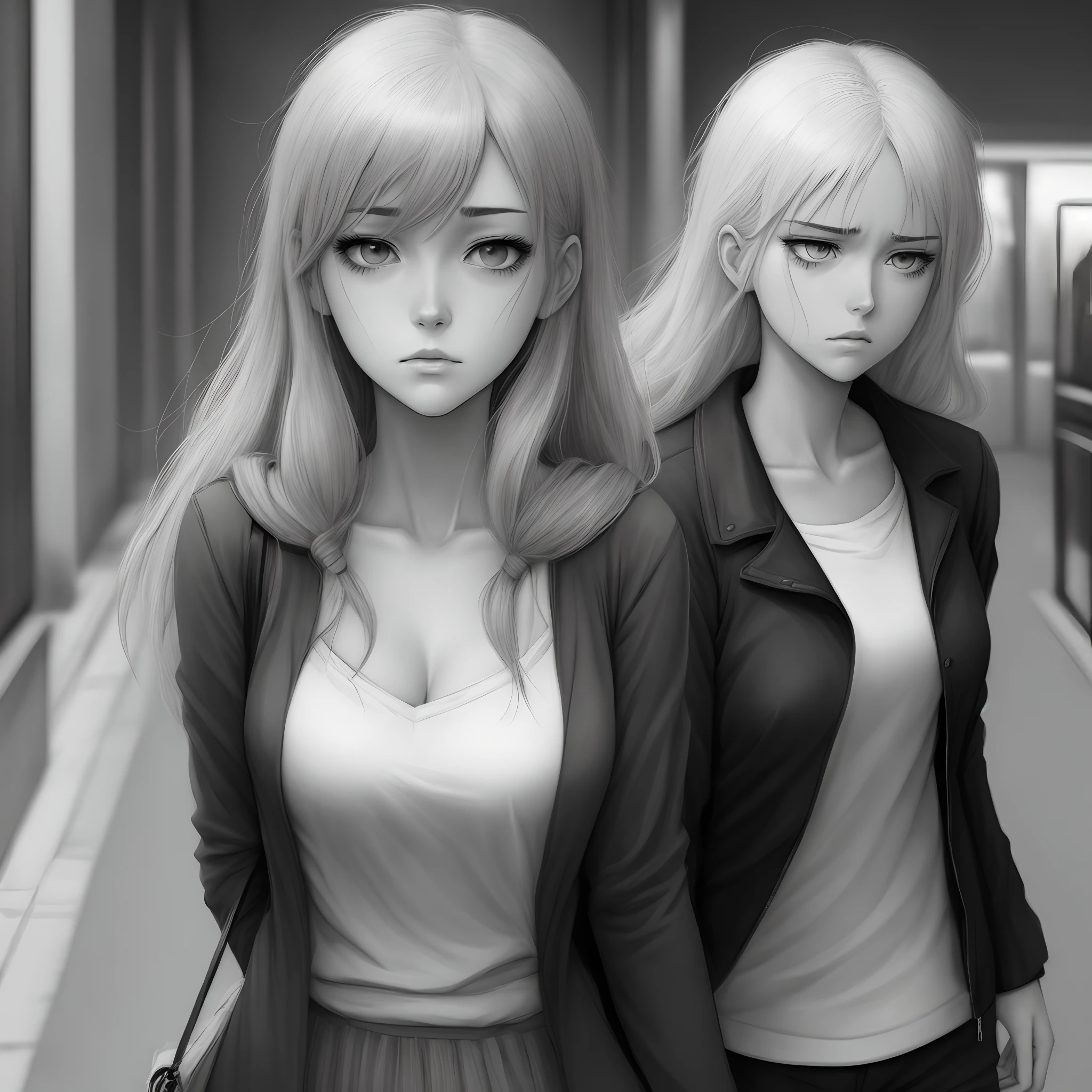 Depressed woman in manga style