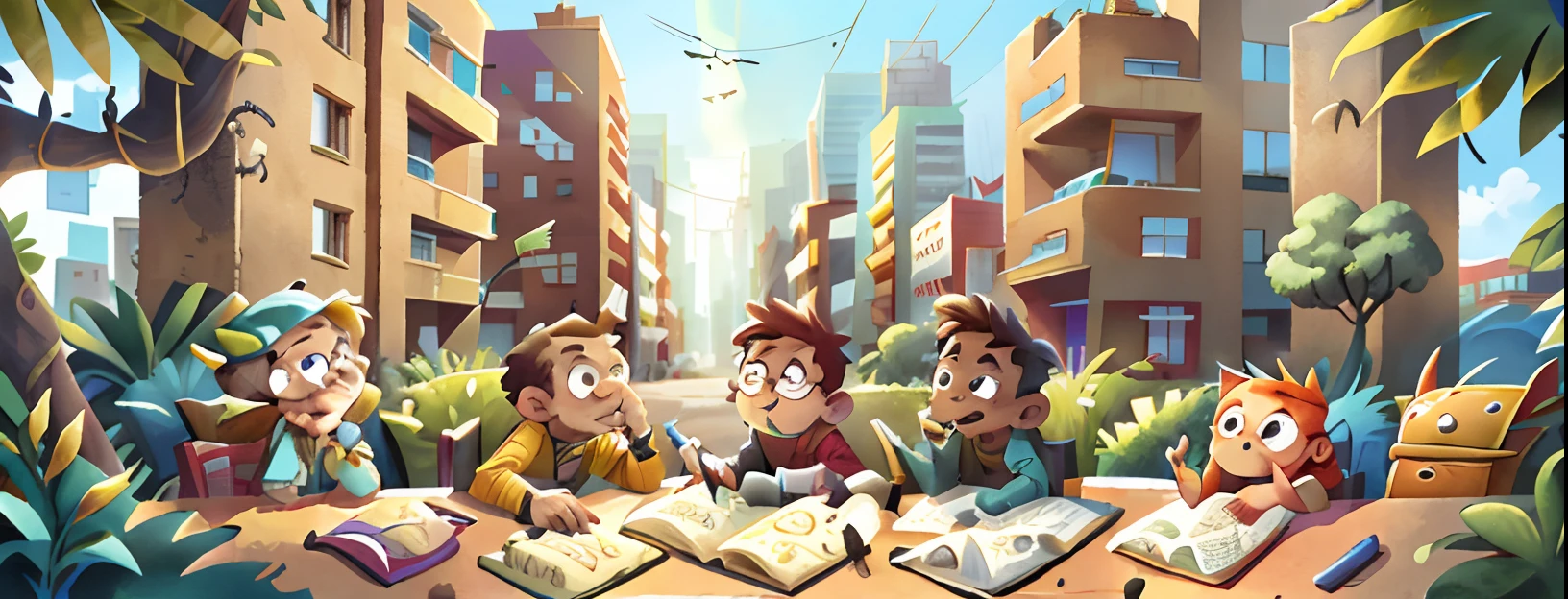 Literary adventure, many books with incredible stories being the basis of the construction of a city, with cars, motorcycles and people