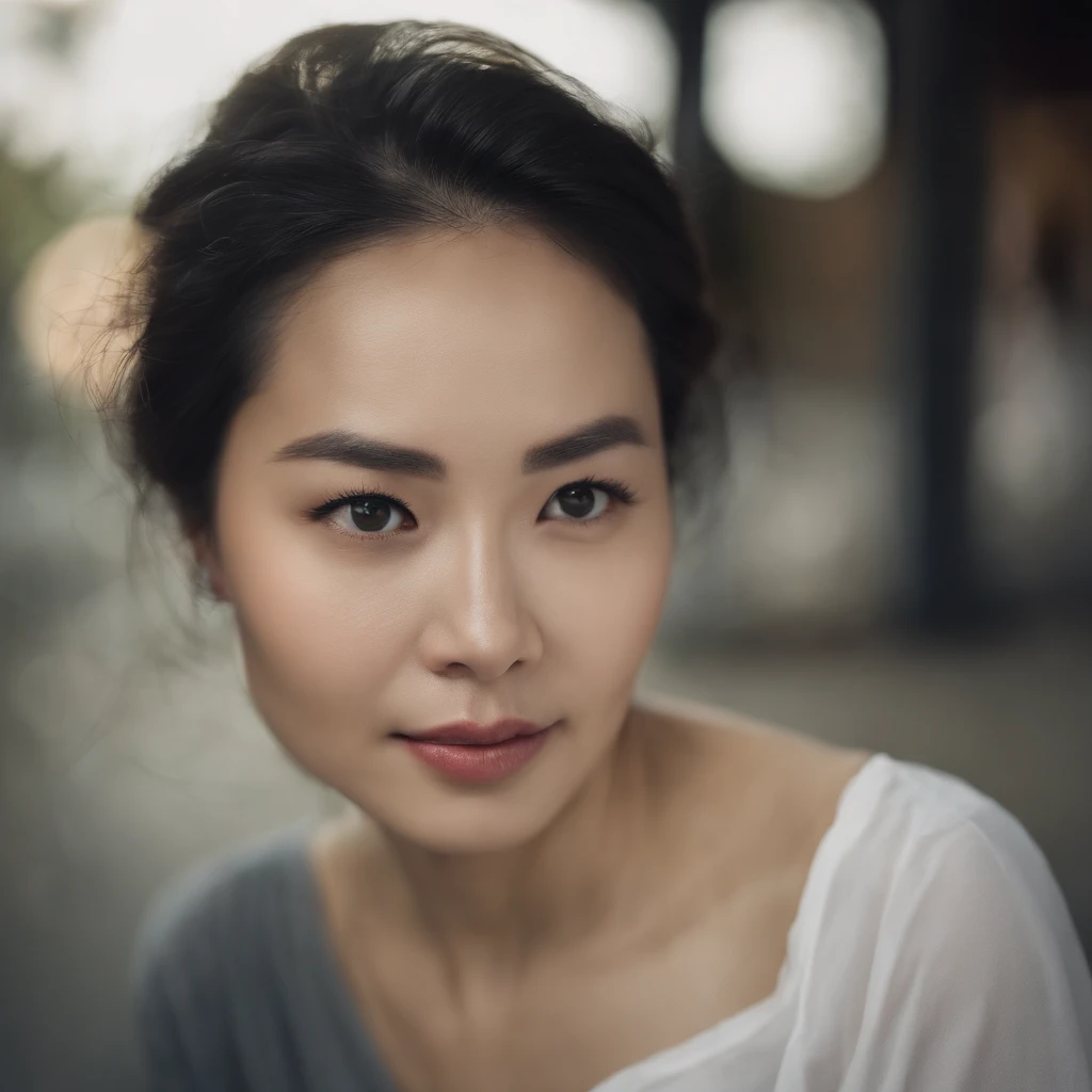 (Photo: 1.3) af (realistic: 1.3), East Asian woman, soft light, clear face, (front), ((white T-shirt)), cheerful, warm light, ((gray-white gradient background)), (background)) ,avatar,(short hair),beautiful,young,,short hair,((avatar))