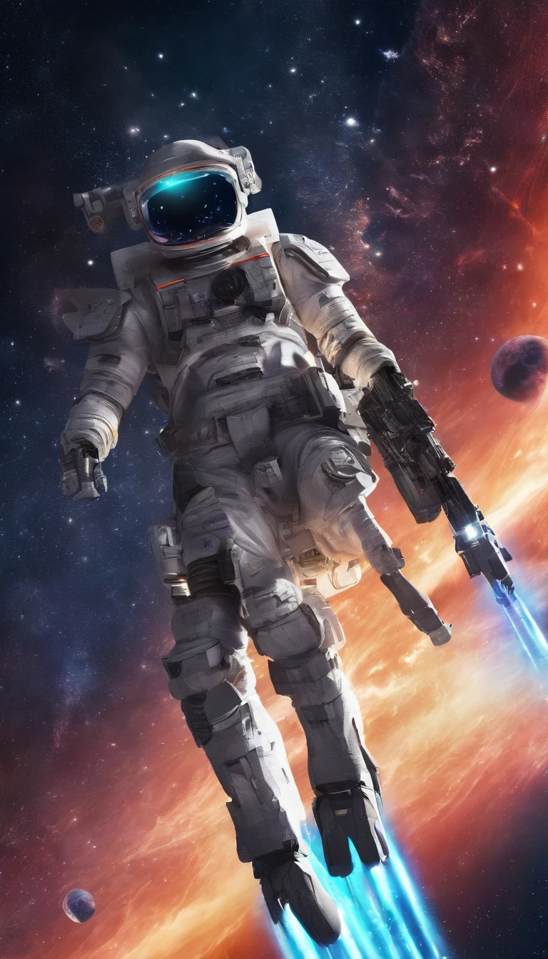 (Best quality,Ultra-detailed,Realistic:1.37),A space fighter shuttles through the stars,Countless auroras and missiles flew by,Countless steel fragments float in space,Artillery fire was rampant,Colorful starry sky,large panorama,ultra-wide-angle,Realisticstyle,