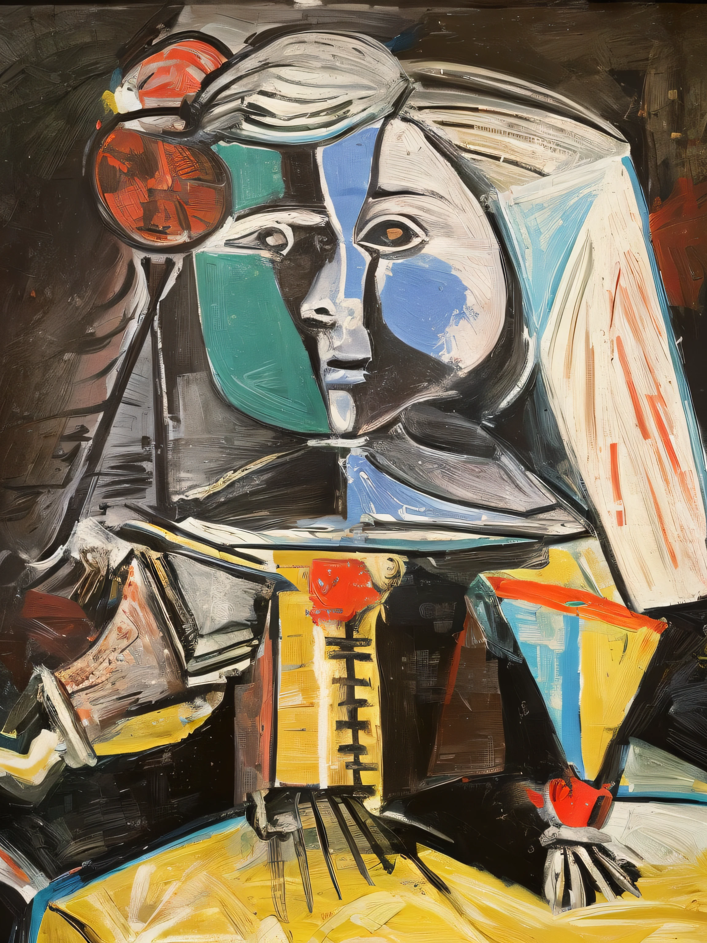 painting of a woman with a glass of wine and a vase, style of picasso, pablo picasso painting, picasso style, cubist picasso, by Picasso, inspired by Pablo Picasso, by Pablo Picasso, picasso masterpiece, inspired by Picasso, similar aesthetics to picasso, a cubist painting, by Robert Zünd, by Arshile Gorky, painted on a canvas cloth with fine brush movements up and down