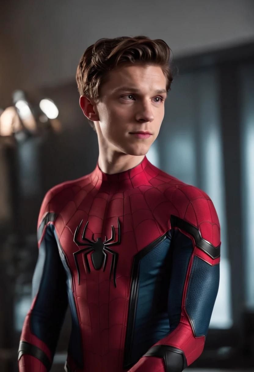 Vibrant photo, portrait photo of willeda as spiderman, thin body, vascular arms, cenimatic lighting