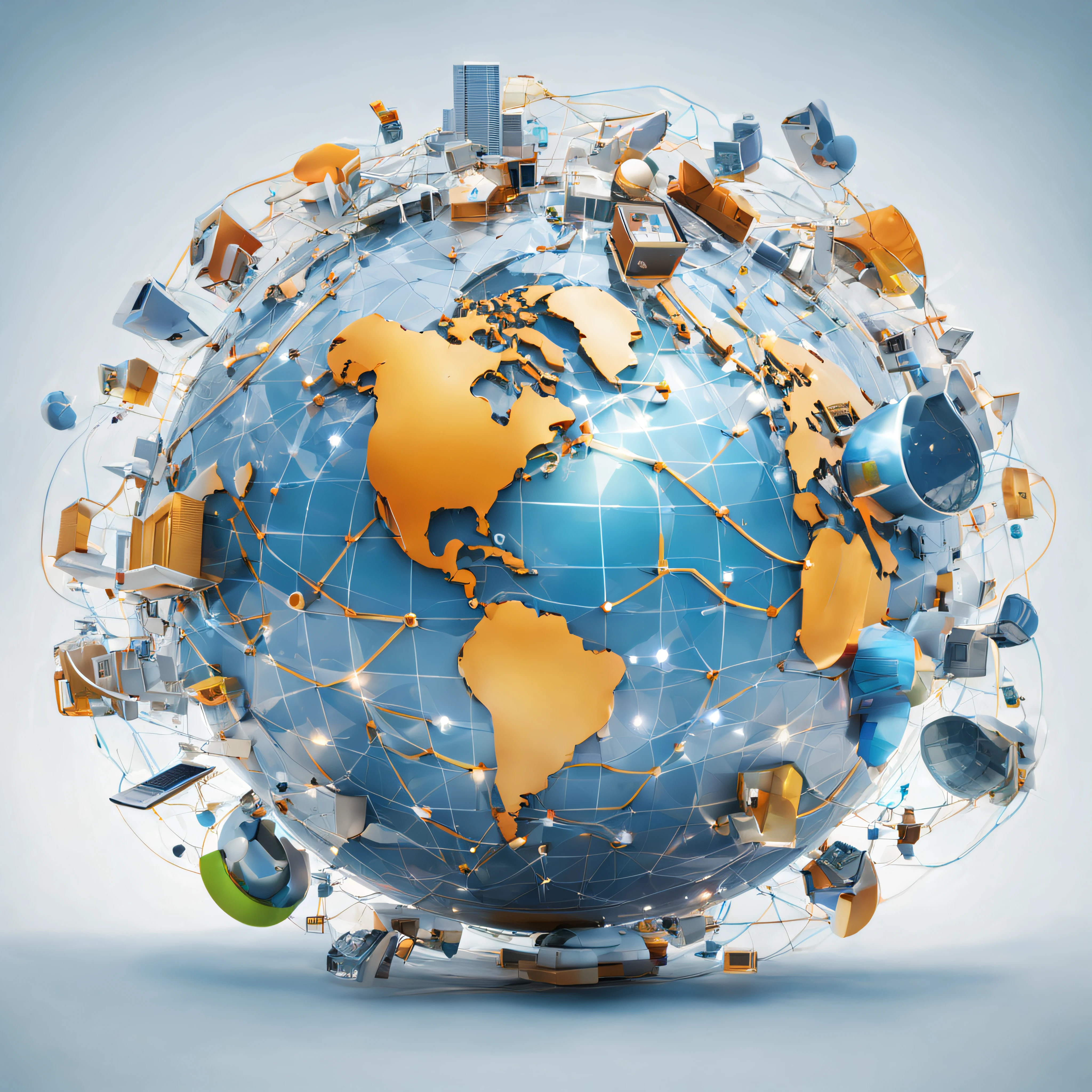 (globe in the center,3D rendering,highly-detailed globe,high-resolution),computer network,advanced technology,connectivity,wireless communication,global communication,internet,cloud computing,seamless integration,fast and reliable data transfer,multi-device compatibility,real-time data exchange,data security,cybersecurity,efficiency,automation,data analytics,precision,advanced algorithms,artificial intelligence,smart devices,Internet of Things,innovation,progress,global collaboration,business growth,advertising.