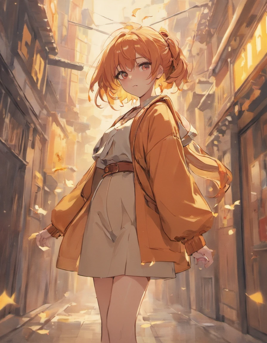 Theme Autumn-winter fashion planning back to dust，Style: Urban simplicity, Old Money Style, Reference brand TEME 2023. Colors of Moya Seoul 2023: peach, Amber Brown, Orange-yellow details: Smart upper，Casual culotte with loose belts，White shirt material: flax, cotton, silk, But, Full body front design