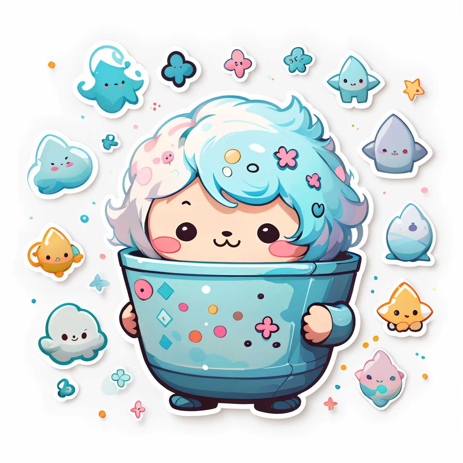 a single sticker、handbook、(a sticker、1boys、Element Split)、aquarelle、white backgrounid、simple background、minimalistic、cute little、Small pastel colors、vector image style、no gradien、