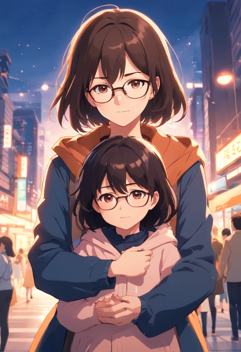 mother, eyeglasses, brown hair, Bangs, Brown clothes, Holding my  girl in my arms, Long black hair, Bangs, Clothes for newborns, nursery, Misaka Mikoto and the Last Order, Misaka mikoto and last order