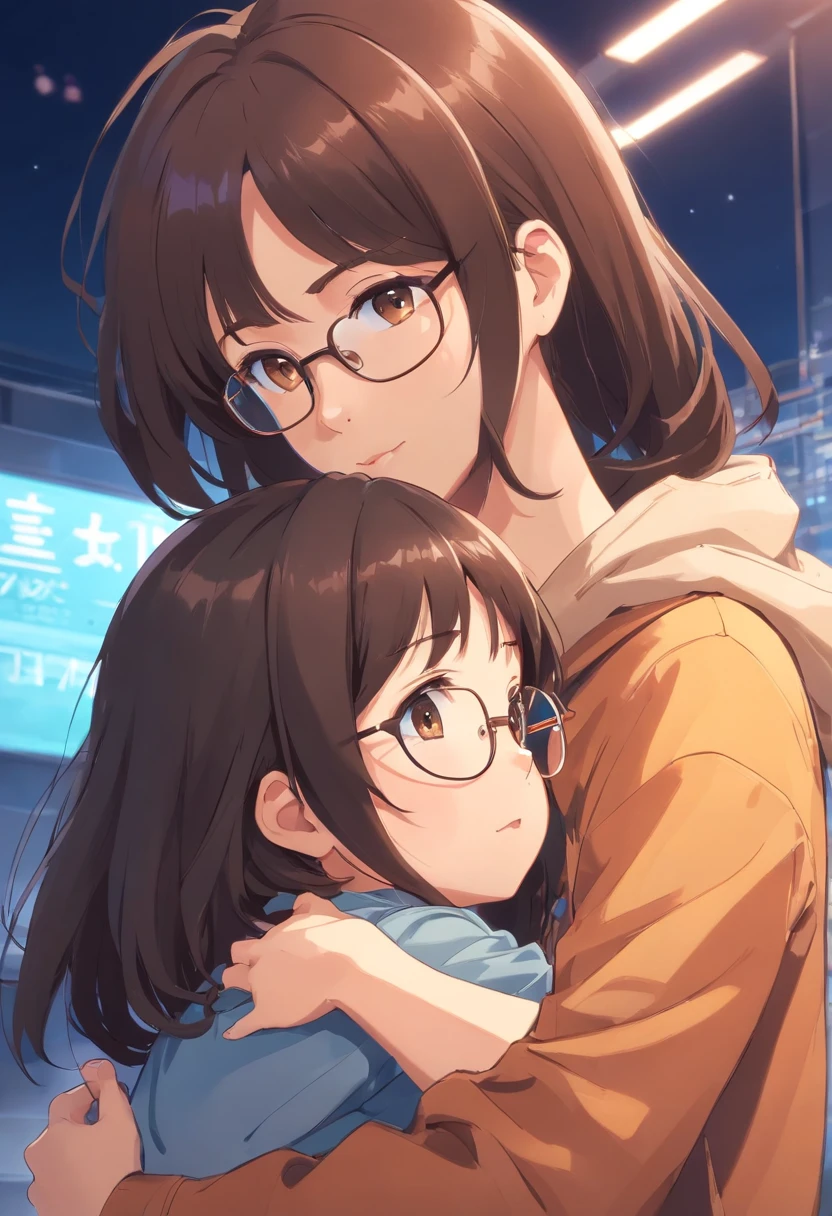 mother, eyeglasses, brown hair, Bangs, Brown clothes, Holding my  girl in my arms, Long black hair, Bangs, Clothes for newborns, nursery, Misaka Mikoto and the Last Order, Misaka mikoto and last order