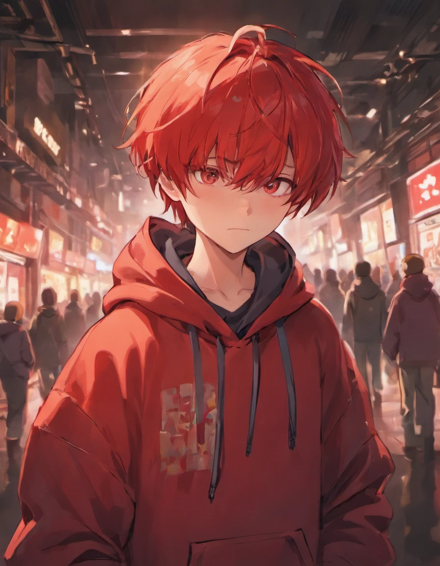 Red hair boy anime with red hoodie and undertale