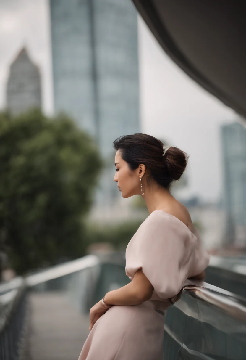 Image Generation Prompt:

Subject: A young urban Japanese woman in her late 20s to 30s.
Attire: Woman wearing an off-shoulder white top.
Pose & Expression: Side-profile, gazing into the distance. Hair should appear as if it's being gently blown by the wind. Not smiling but with a calm, serene expression.
Background: Urban skyline during twilight. The sky should blend from orange at the horizon to a deep purple overhead.
Product: Bottom right corner: a bottle/container of a beauty product. It should be angled at about 45 degrees, giving it a 3D appearance.
Overlay Text:
Top-center: "Achieved your ideal skin yet?" in bold.
Just below the title: "Combat urban skin troubles with 100% natural ingredients."
On a semi-transparent button over the product image: "Discover More Now."
Badge: Top right corner: an elliptical gold badge with "New Release" in the center.
Aesthetic Preferences:

Colors: Primarily pastel pink (#FFD1DC) and beige (#FAEAD3) with accents of deep urban blue or gray (#4B5766).
Font: Elegant sans-serif, resembling 'Futura' or 'Helvetica Neue'.