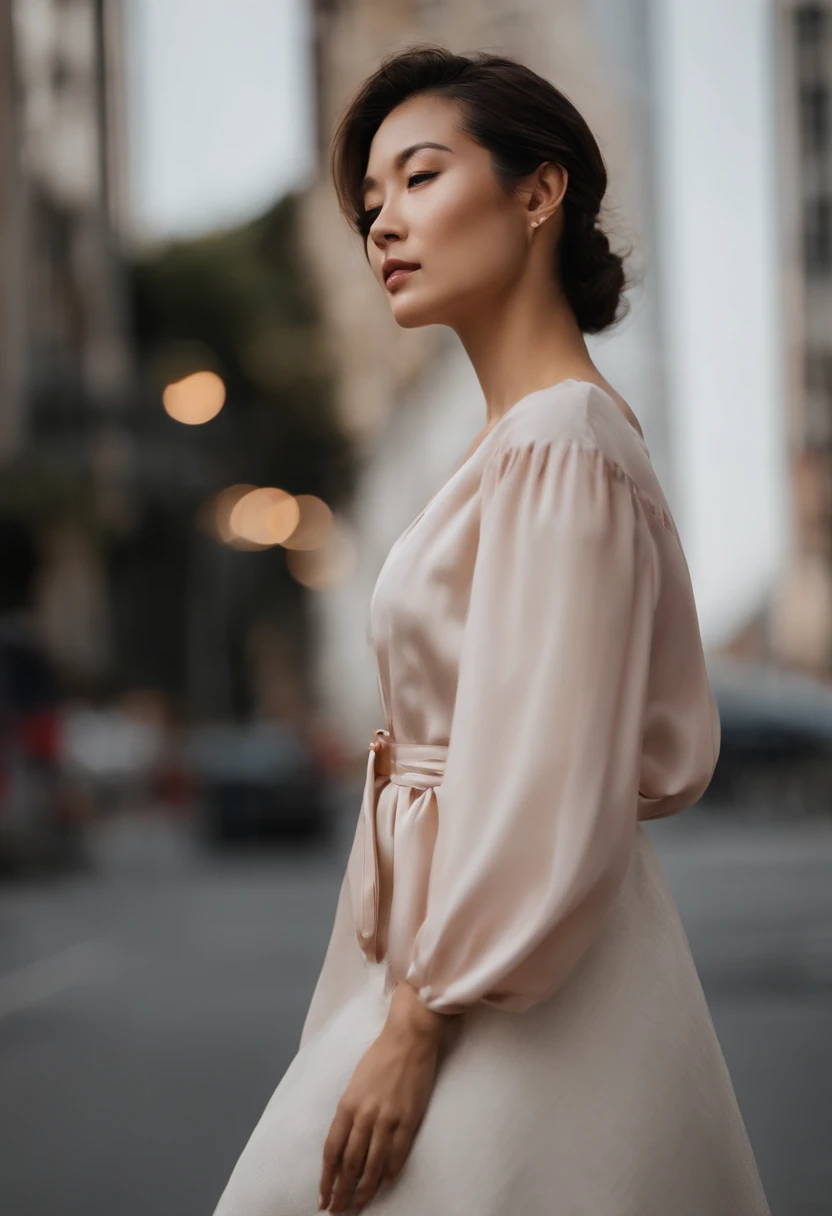 Image Generation Prompt:
Subject: A young urban Japanese woman in her late 20s to 30s.
Attire: Woman wearing an off-shoulder white top.
Pose & Expression: Side-profile, gazing into the distance. Hair should appear as if it's being gently blown by the wind. Not smiling but with a calm, serene expression.
Background: Urban skyline during twilight. The sky should blend from orange at the horizon to a deep purple overhead.
Product: Bottom right corner: a bottle/container of a beauty product. It should be angled at about 45 degrees, giving it a 3D appearance.
Overlay Text:
Top-center: "Achieved your ideal skin yet?" in bold.
Just below the title: "Combat urban skin troubles with 100% natural ingredients."
On a semi-transparent button over the product image: "Discover More Now."
Badge: Top right corner: an elliptical gold badge with "New Release" in the center.
Aesthetic Preferences:
Colors: Primarily pastel pink (#FFD1DC) and beige (#FAEAD3) with accents of deep urban blue or gray (#4B5766).
Font: Elegant sans-serif, resembling 'Futura' or 'Helvetica Neue'.