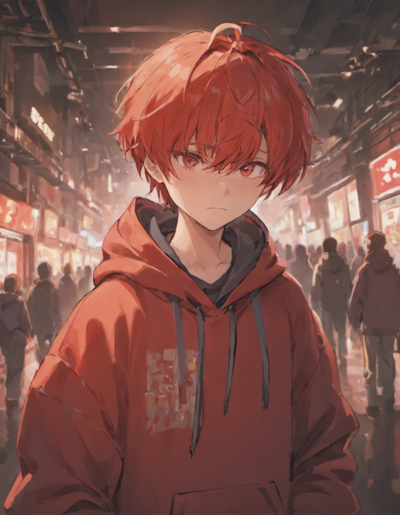 Red hair boy anime with red hoodie and undertale