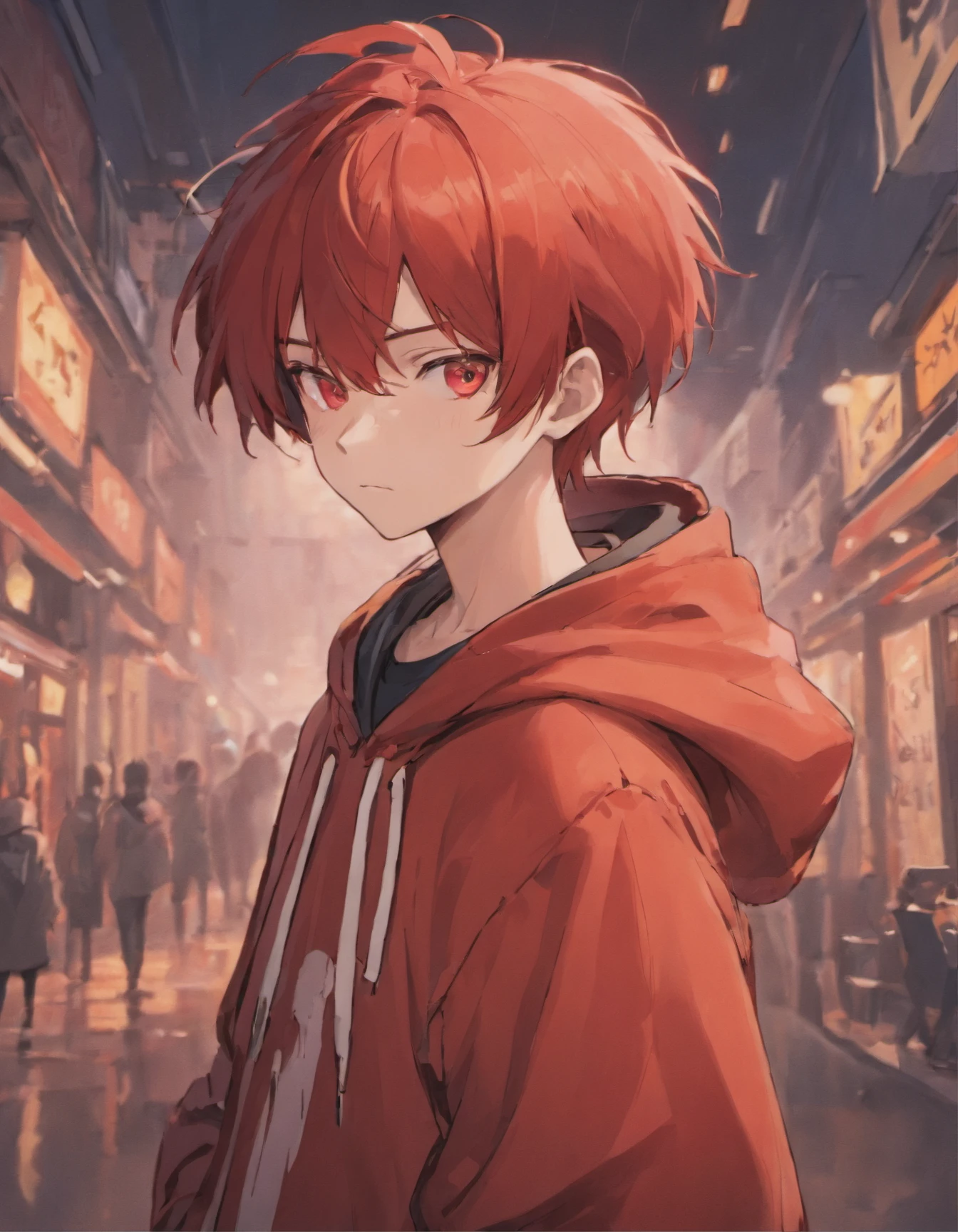 Red hair boy anime with red hoodie and undertale