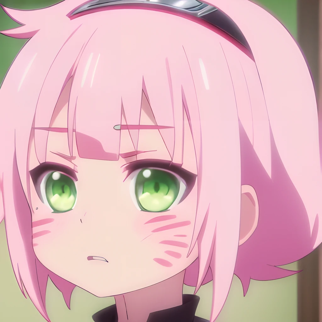 Sakura 4_Rhys, Boruto: naruto next generations, naruto shippuuden , 1girll, bangs, face markings, Green eyes, Parted bangs, Pink hair, red hairband, Bra, Short hair, Solo, Upper body ((Masterpiece))Emoticon packages,