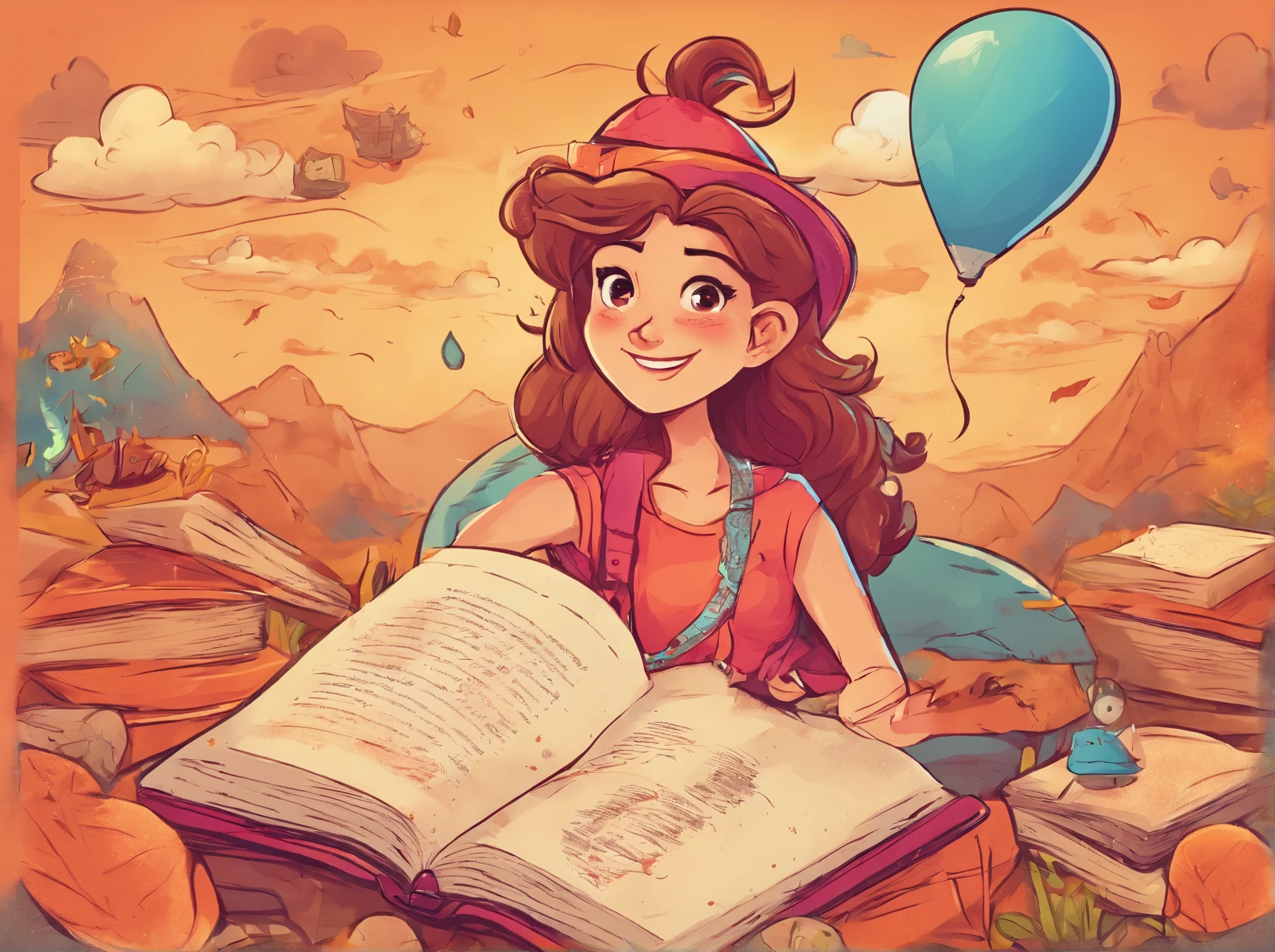 （high dynamic range）livro, livros infantil, magical books, livro escolar、[[umlivro magico, infantil ]]、（ultra-detalhada）Magic Book with Magic Words、Desenho animado、Wind illustration, arte dos desenhos animados, arte dos desenhos animados, in digital illustration style, design de personagem altamente detalhado,design de personagem retrato, beautiful digital illustrations, retrato de alta qualidade, arte dos desenhos animados, Retrato de um design de personagem, books exchange
