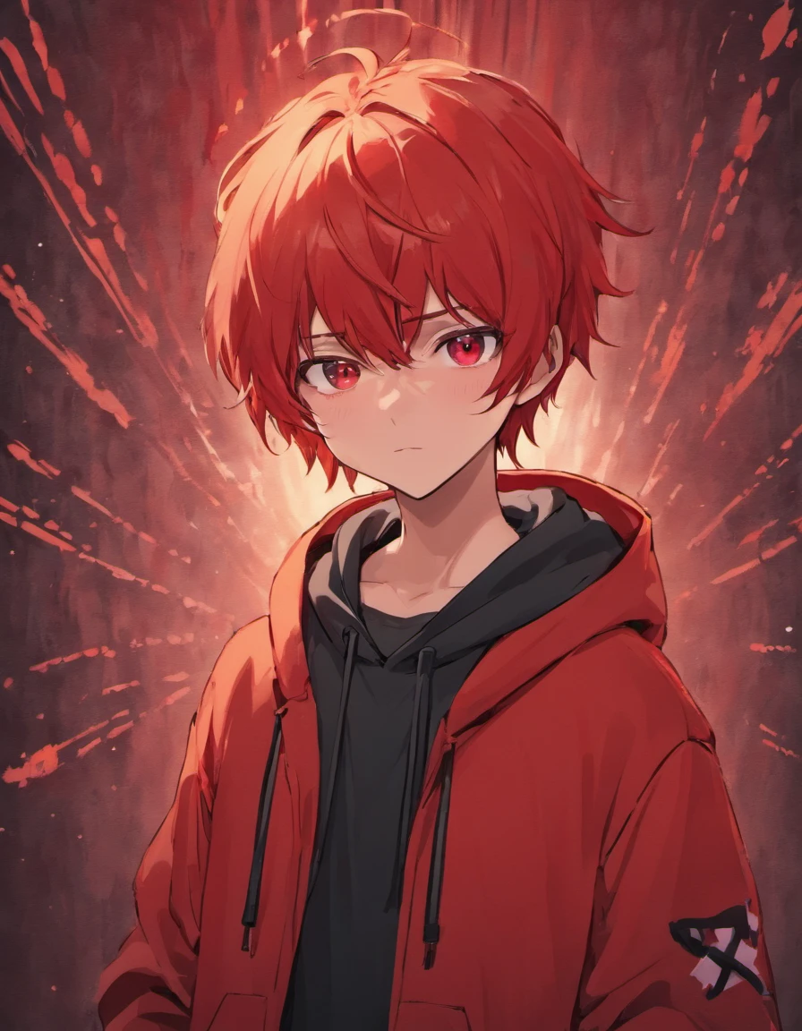 Anime red haired boy with red hoodie and undertale
