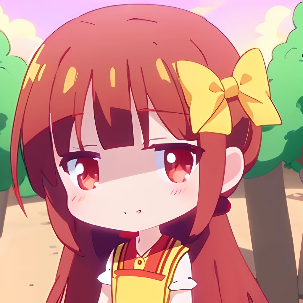 Fanart; 1girll, 1boys, dress, Outdoors, Red sky, yellow bow,, Ultra detailed,Emoticon packages,