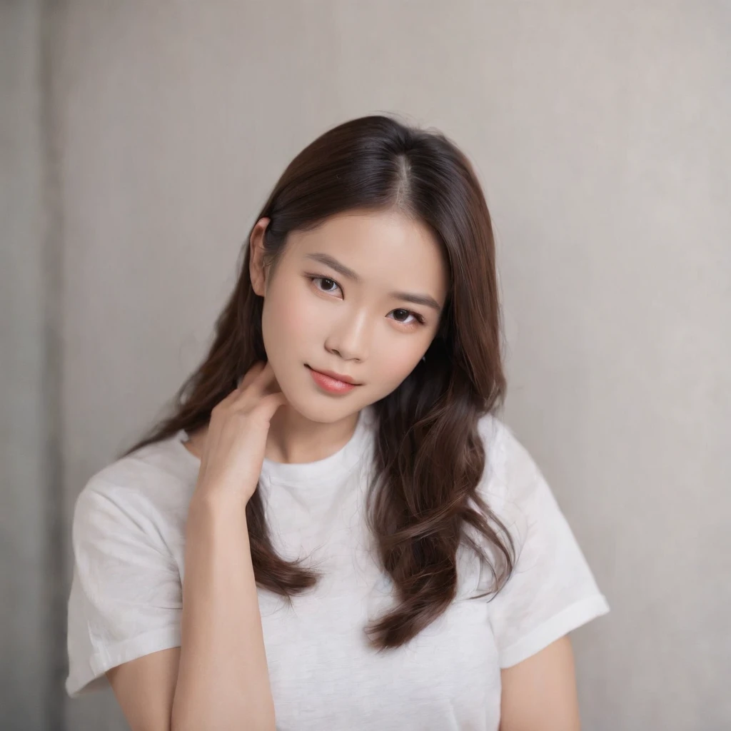 A woman with long hair and a white shirt posing for a picture - SeaArt AI