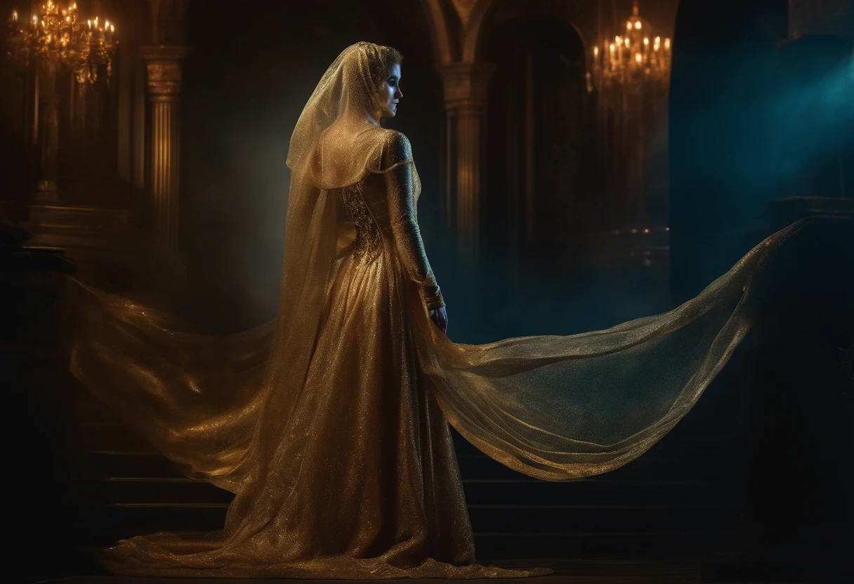 Mujer fantasma fantasma 3D, Iluminado por un resplandor dorado