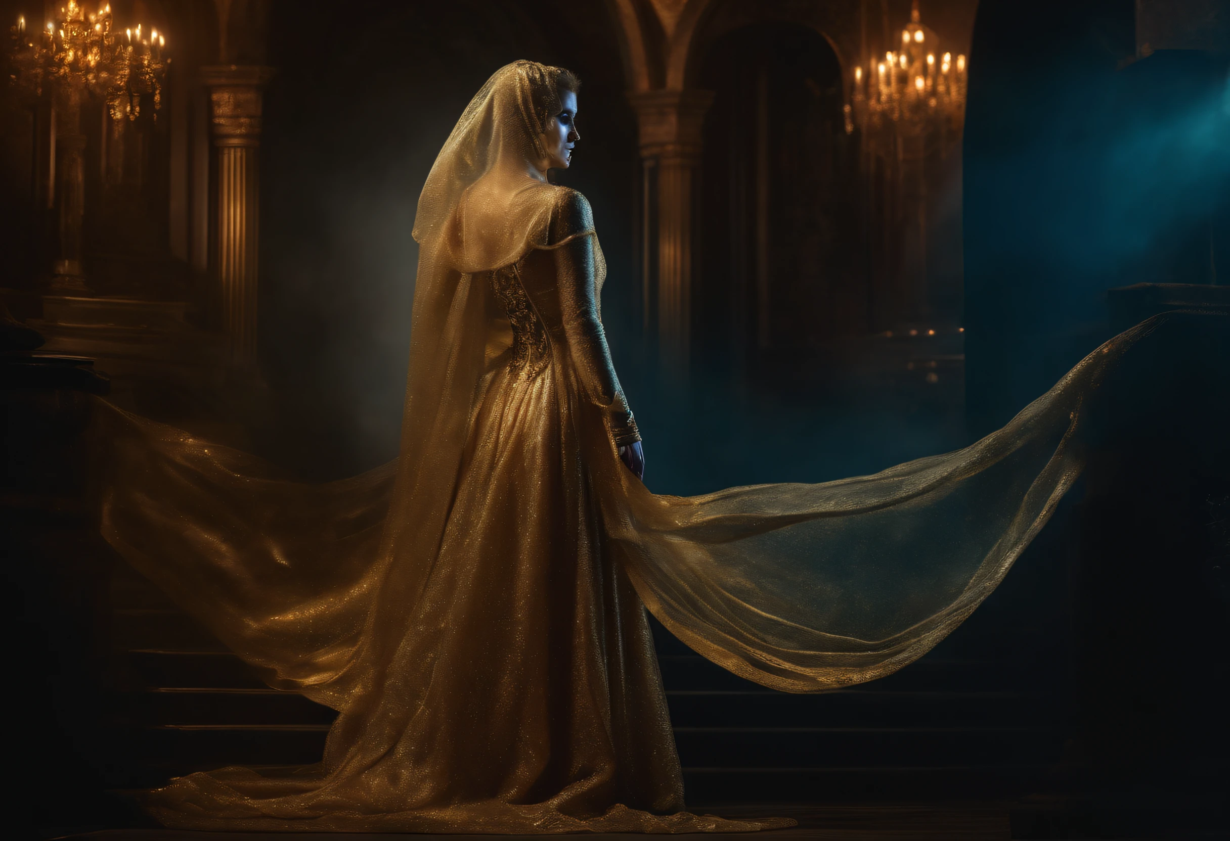 Mujer fantasma fantasma 3D, Iluminado por un resplandor dorado