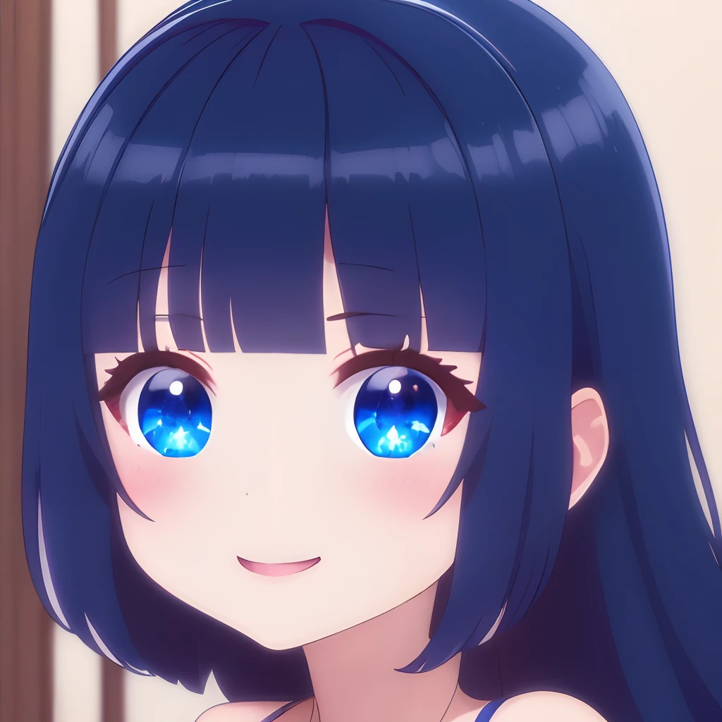 (masterpiece,best quality,ultra_detailed, highres, absurdres:1.2),Emoticon packages,1girl, solo, smile, bangs, sparkle, blunt_bangs, blue_eyes
