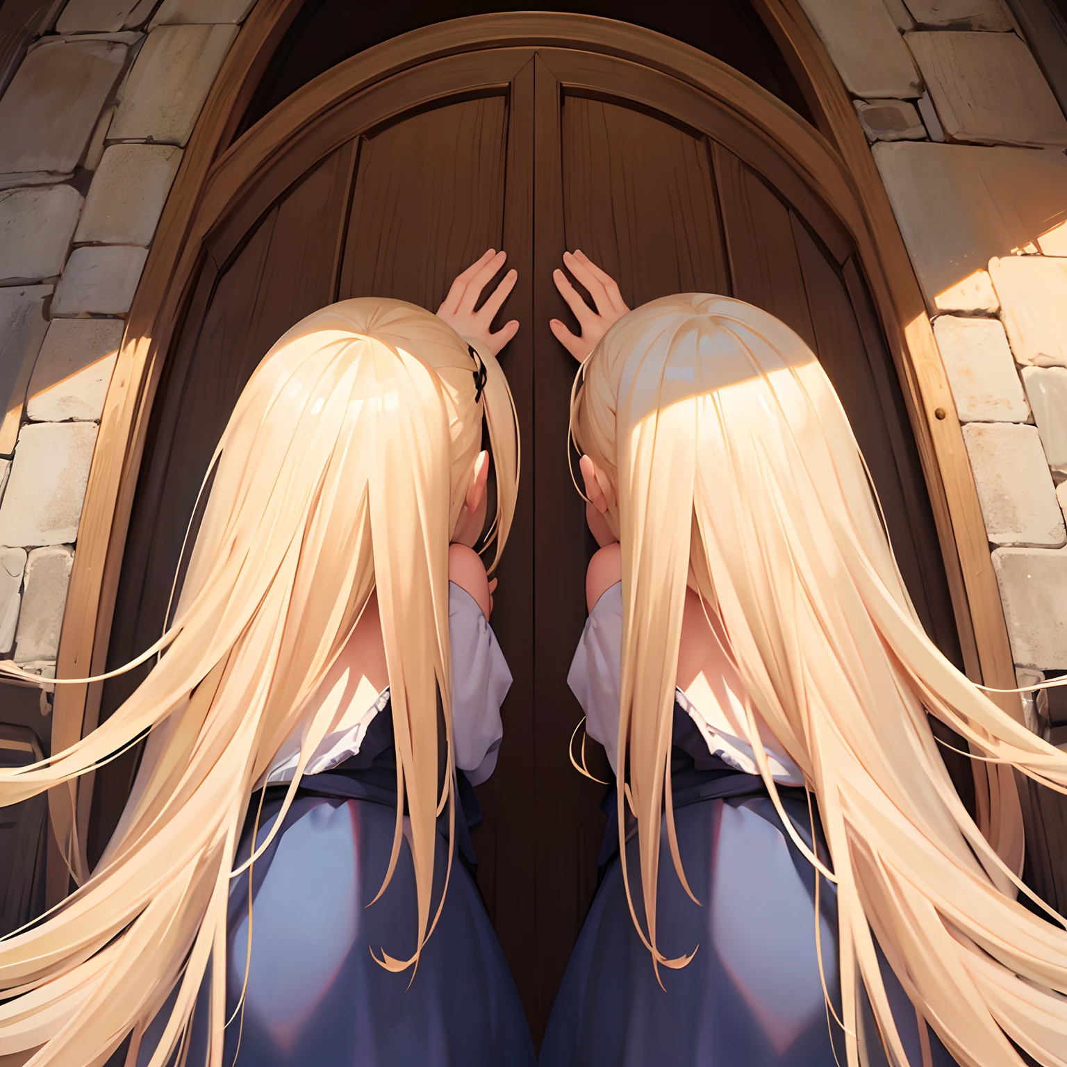 Blonde long Shy face Butt sticking out pose