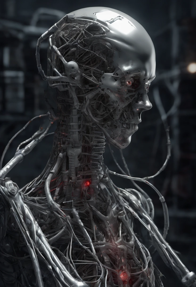 (((masterpiece))), (((best quality))), ((ultra-detailed)), (highly detailed CG illustration), ((an extremely delicate and beautiful)),cinematic light,((1mechanical girl)),solo,full body,(machine made joints:1.2),((machanical limbs)),(((blood vessels connected to tubes))),(mechanical vertebra attaching to back),((mechanical cervial attaching to neck)),(sitting),expressionless,(wires and cables attaching to neck:1.2),(wires and cables on head:1.2)(character focus),science fiction,extreme detailed,colorful,highest detailed