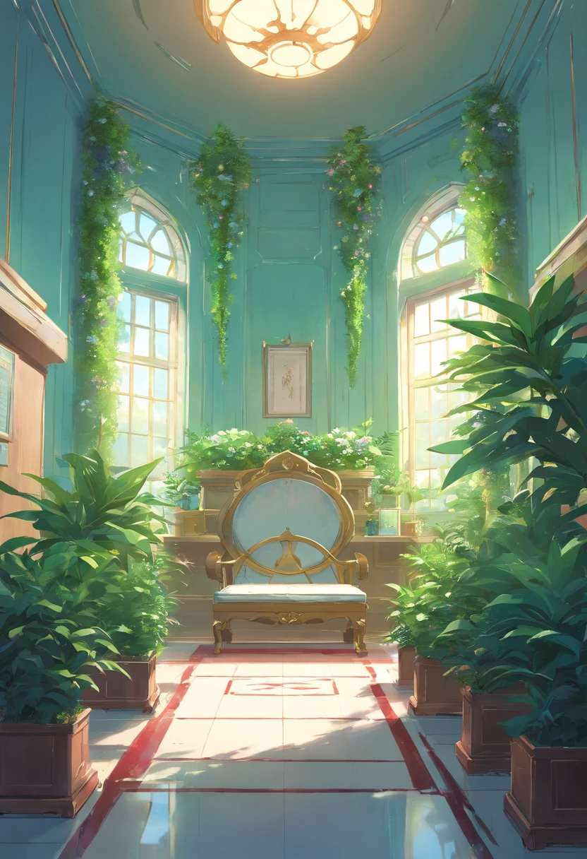 emperor room, throne, thorny plants, blood in the wall, white room, gloomy ambience,