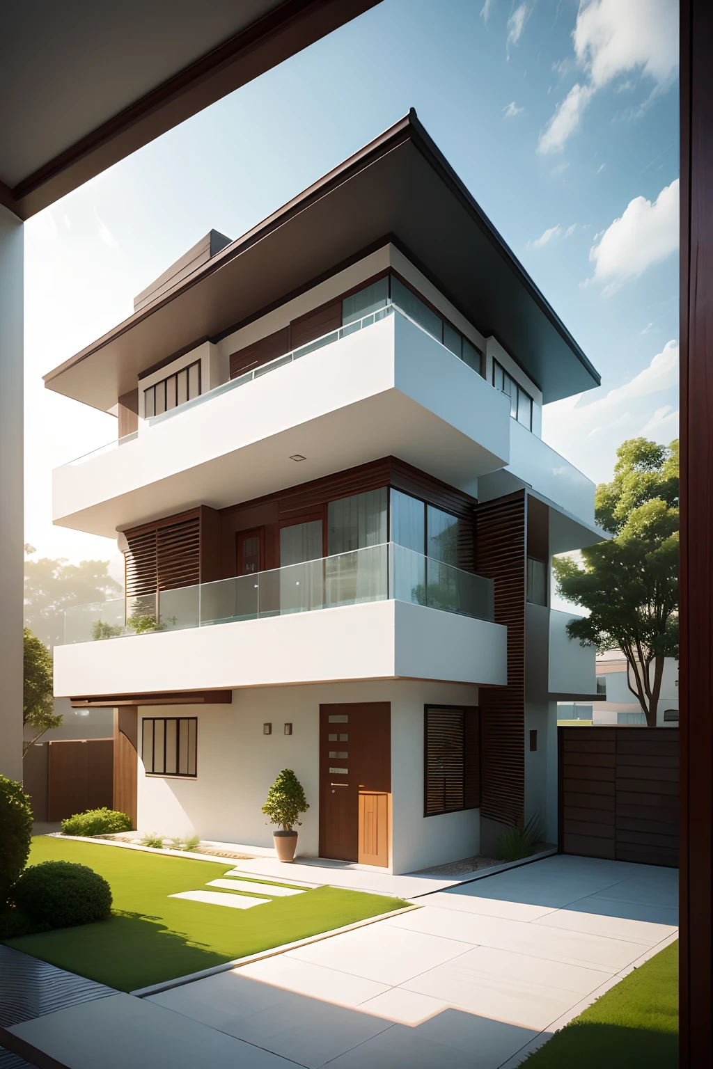 Modern style house ,Designed according to Feng Shui principles, Looks simple. , ornate, Airy, comfortable, Not hot,Wind circulates inside the house., It is a 2-storey house. --auto