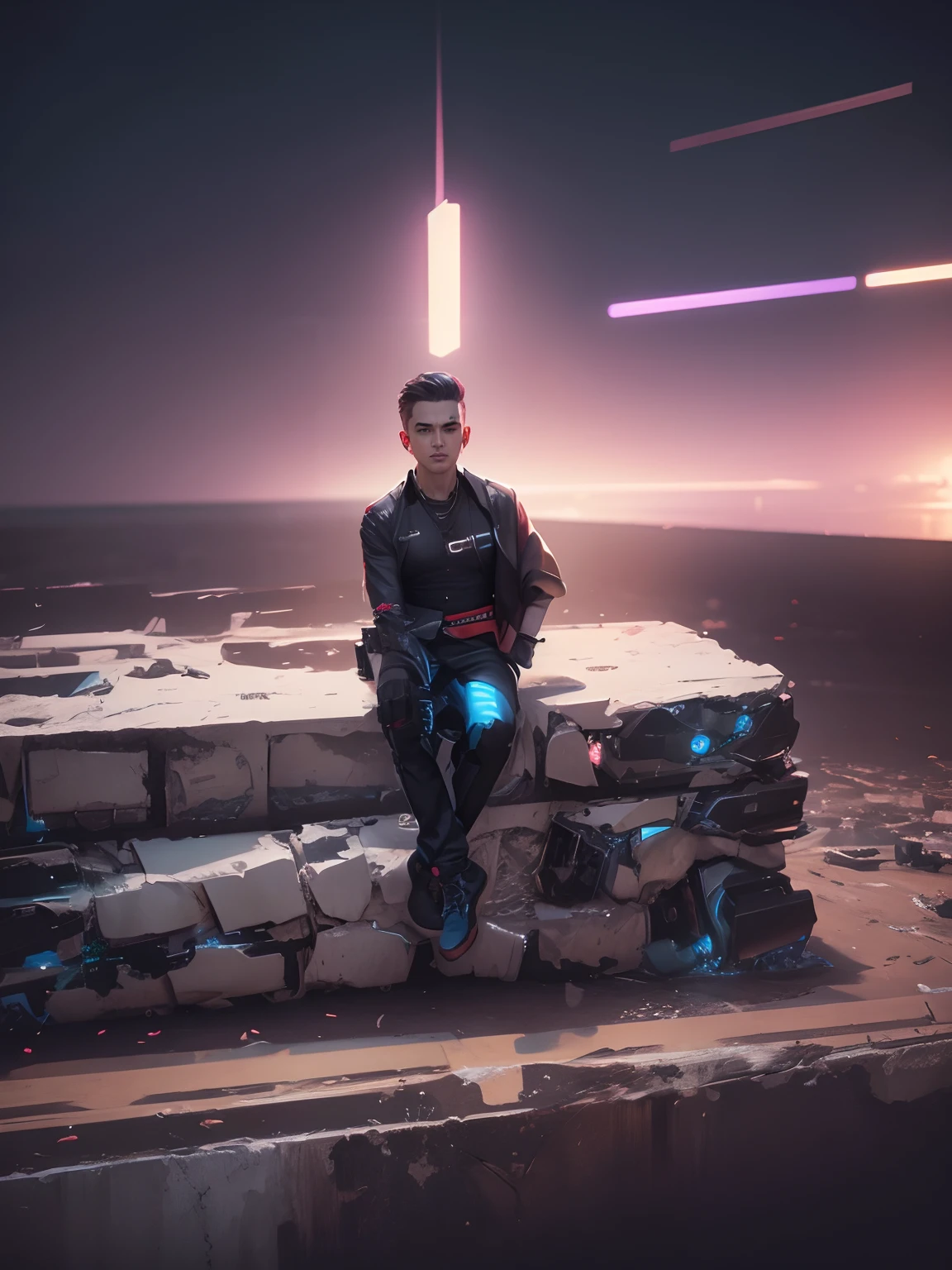 change background cyberpunk handsome boy. realistic face. 8k. ultra realistic