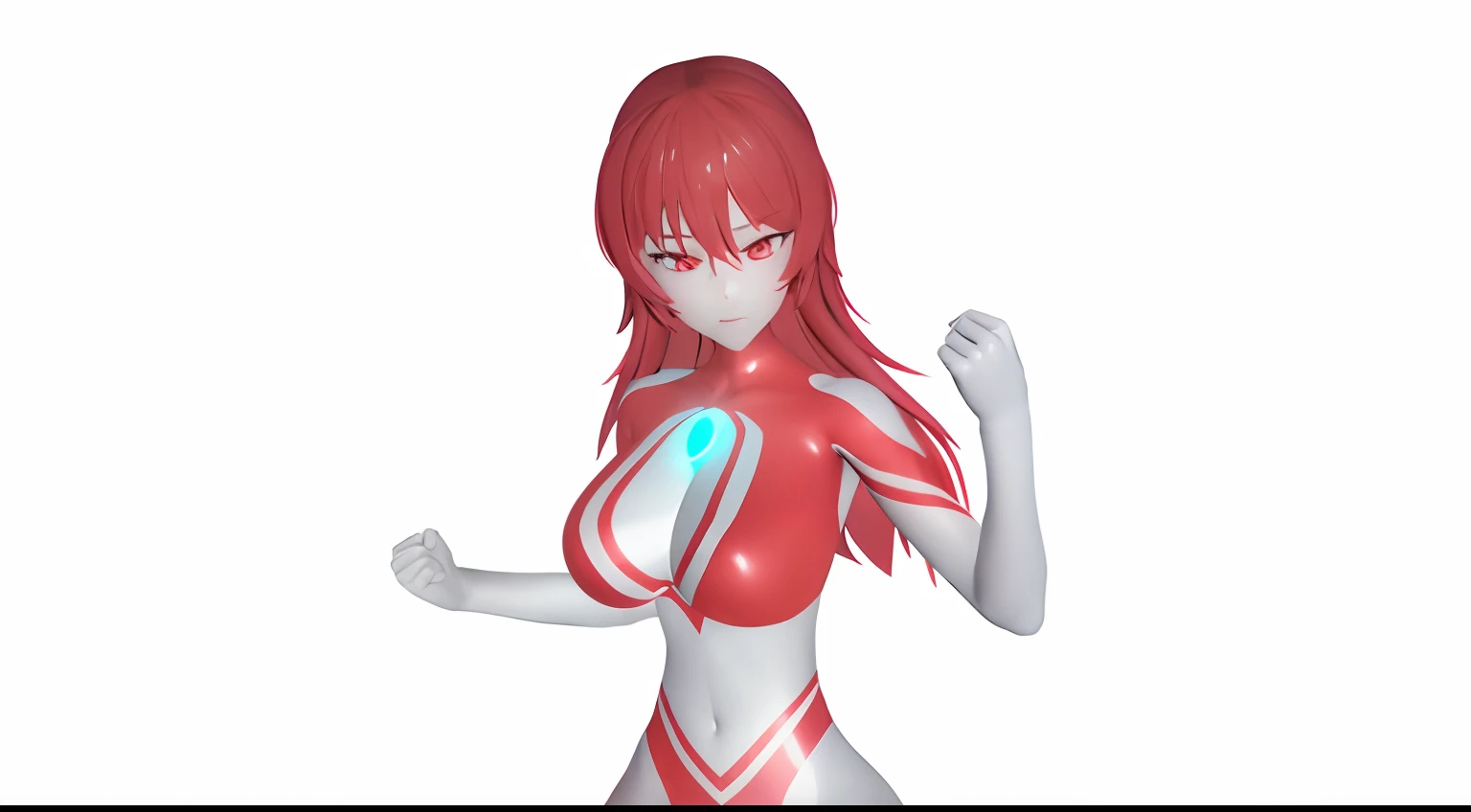 Red-haired anime girl,Red and white tights,Fighting posture,s Ultraman