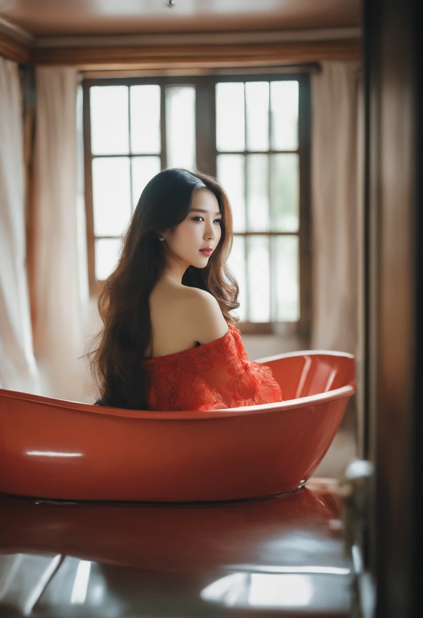 asian female、Beautie、A sexy、fullnude、bathroom、The long-haired、Small face、Realistic face