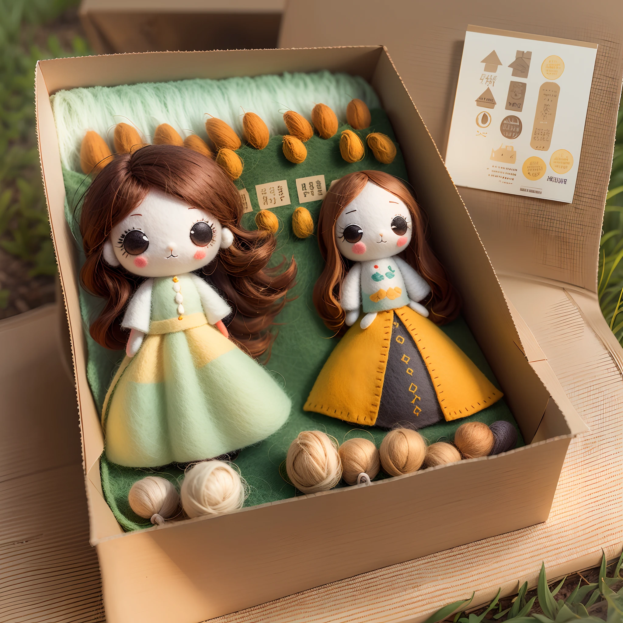 (In the autumn fields there are green and yellow crops,The cute world of wool felt dolls:1.4),(1 wool felt doll girl avatar,eyes with brightness,Long hair made of colorful wool felt,Oriental elements),(Chinese illustration:1.3,wool felt art:1.3,wool felt:1.2),(Reasonable design,Clear lines,High clarity,The best quality,The is very detailed,tmasterpiece,movie light effect,4K)