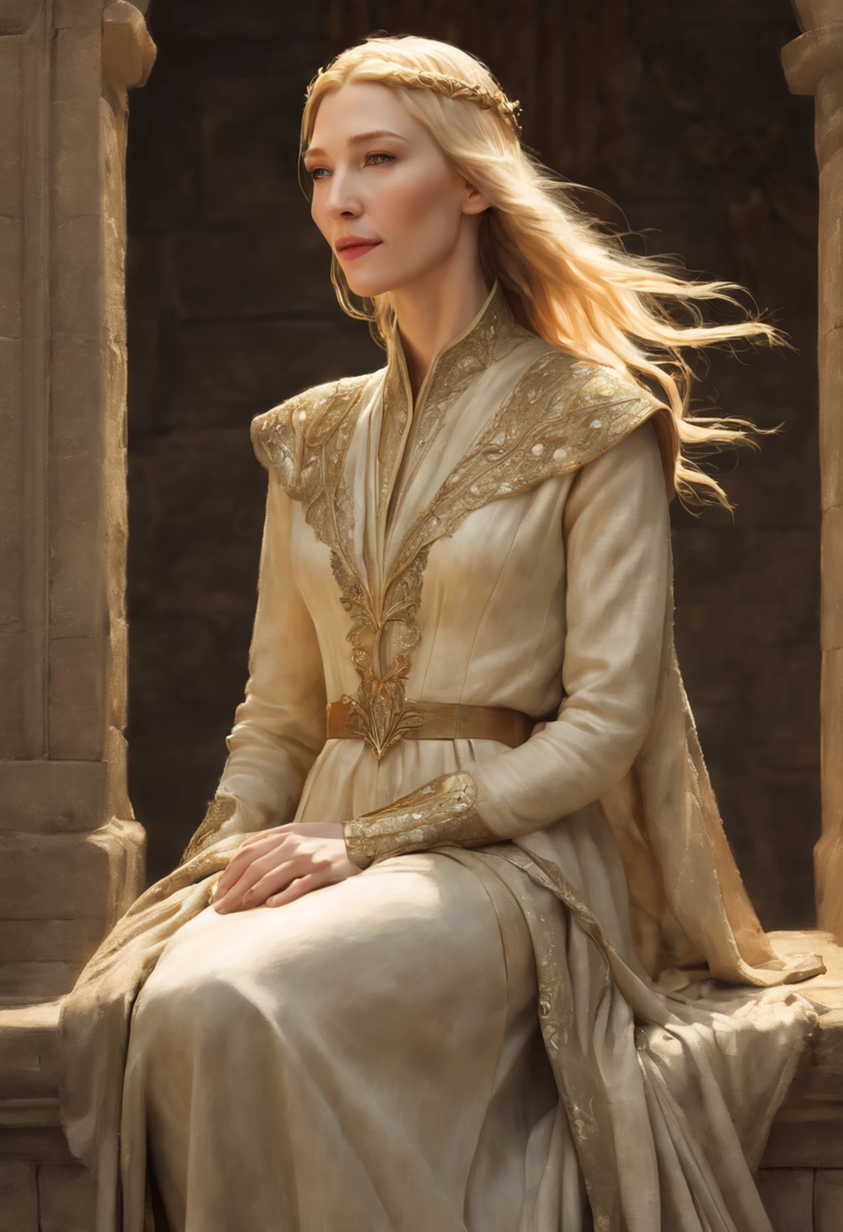 ((Cate Blanchett), (Galadriel)), estilo modelshoot, Parece Keira Knightley, (extremamente detalhado CG unidade 8k papel de parede), foto corporal completa da obra de arte mais bonita do mundo, Bruxa medieval inglesa, Vale Verde, pearl skin,coroa de ouro, ouros, Plano de fundo detalhado com arquitetura medieval, professional majestic oil painting by Ed Blinkey, Atey Ghailan, ghibli studio, Directed by: Jeremy Mann, Greg Manxadinho, Antonio Moro, trending on ArtStation, trending in cgsociety, intrincado, High detail, foco nítido, Dramatic, Arte de pintura fotorrealista de Midjourney e Greg Rutkowski