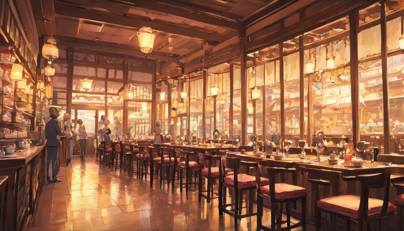 tea shop,quietness,cozily,floor-to-ceiling windows,Sateen,inside in room,lamplight,Kawa
