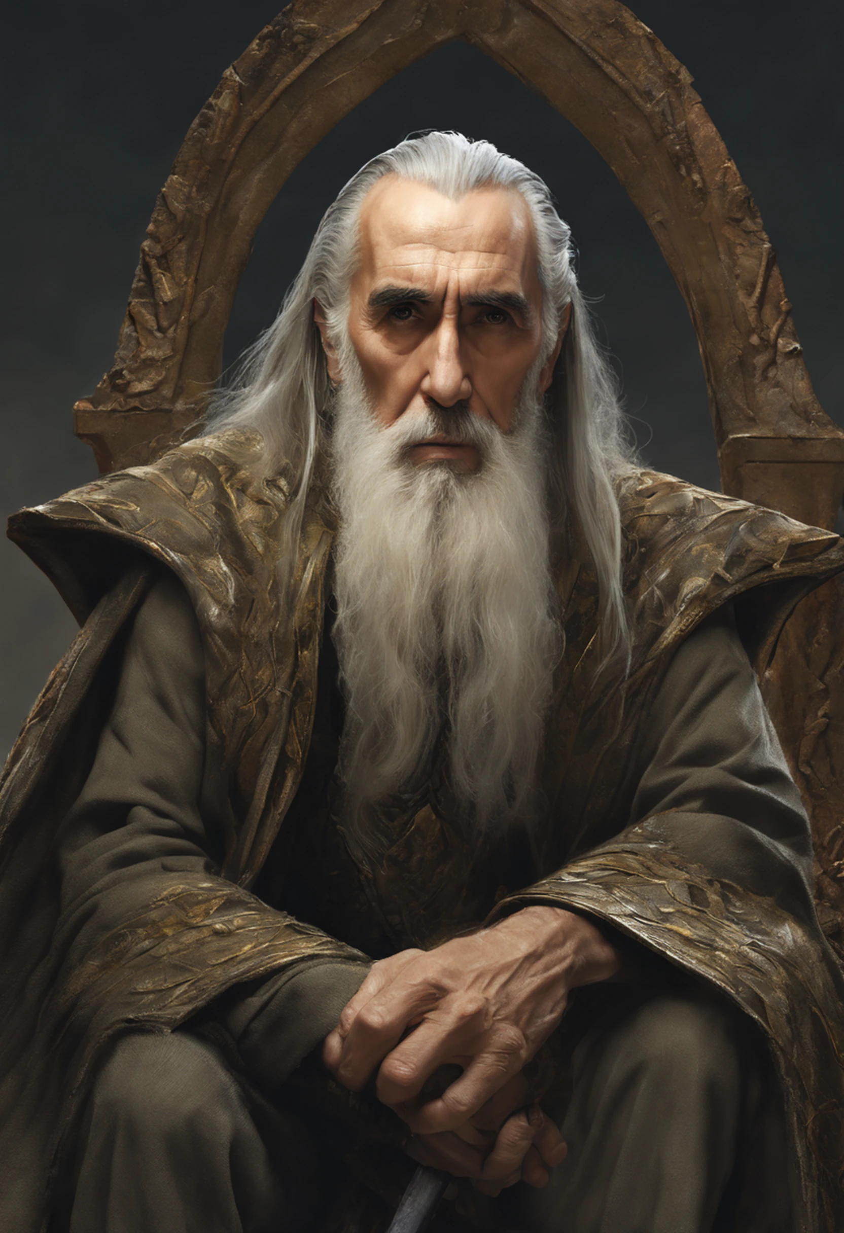 ((Christopher Lee .... Saruman)), estilo modelshoot, Parece Keira Knightley, (extremamente detalhado CG unidade 8k papel de parede), foto corporal completa da obra de arte mais bonita do mundo, Bruxa medieval inglesa, Vale Verde, pearl skin,coroa de ouro, ouros, Plano de fundo detalhado com arquitetura medieval, professional majestic oil painting by Ed Blinkey, Atey Ghailan, ghibli studio, Directed by: Jeremy Mann, Greg Manxadinho, Antonio Moro, trending on ArtStation, trending in cgsociety, intrincado, High detail, foco nítido, Dramatic, Arte de pintura fotorrealista de Midjourney e Greg Rutkowski