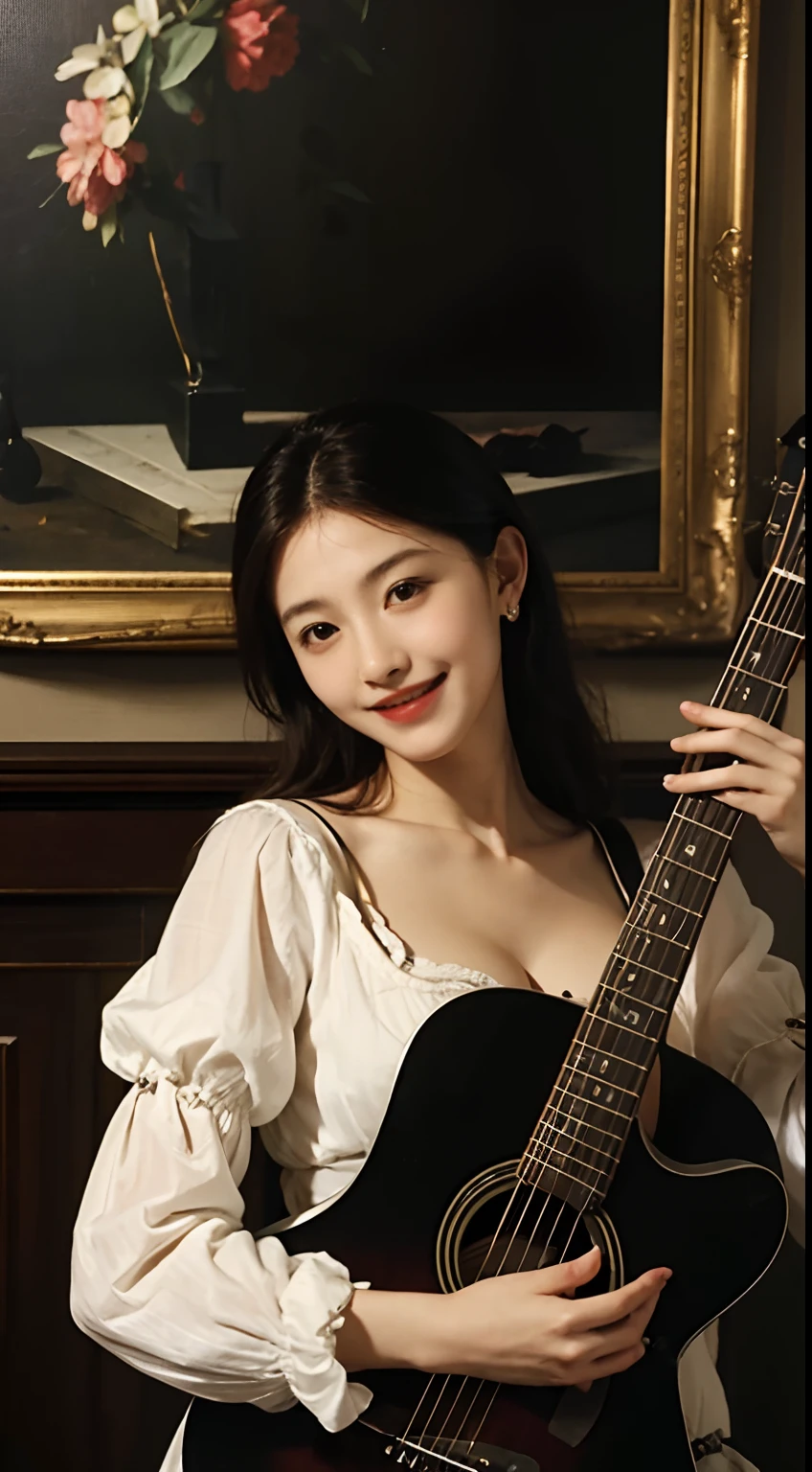 Guitar Playing,Math,,femele,Pure smile, Caravaggio paintings,florals,fruits,Big breasts