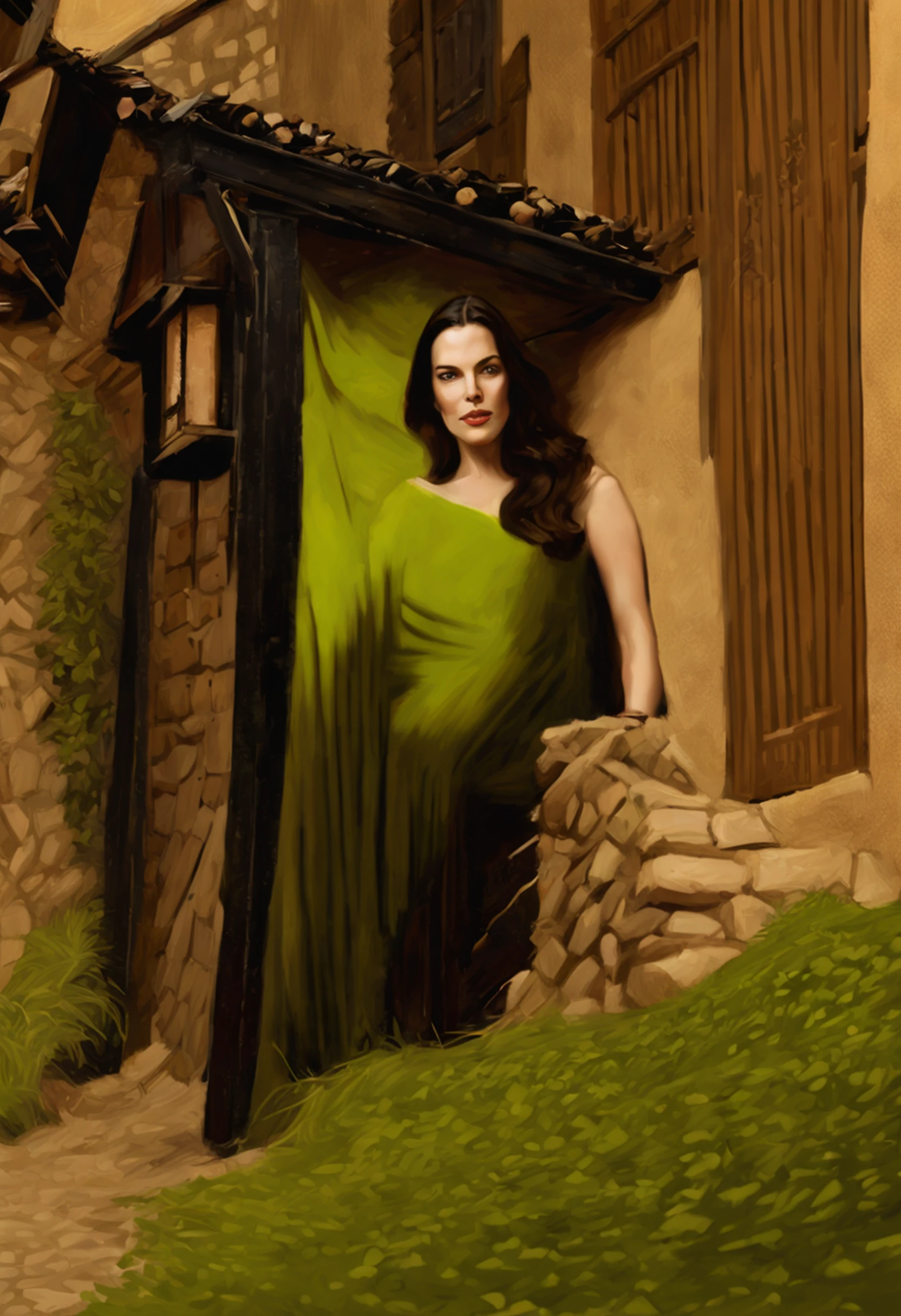 ((Liv Tyler), (Arwen)), estilo modelshoot, Parece Keira Knightley, (extremamente detalhado CG unidade 8k papel de parede), foto corporal completa da obra de arte mais bonita do mundo, Bruxa medieval inglesa, Vale Verde, pearl skin,coroa de ouro, ouros, Plano de fundo detalhado com arquitetura medieval, professional majestic oil painting by Ed Blinkey, Atey Ghailan, ghibli studio, Directed by: Jeremy Mann, Greg Manxadinho, Antonio Moro, trending on ArtStation, trending in cgsociety, intrincado, High detail, foco nítido, Dramatic, Arte de pintura fotorrealista de Midjourney e Greg Rutkowski