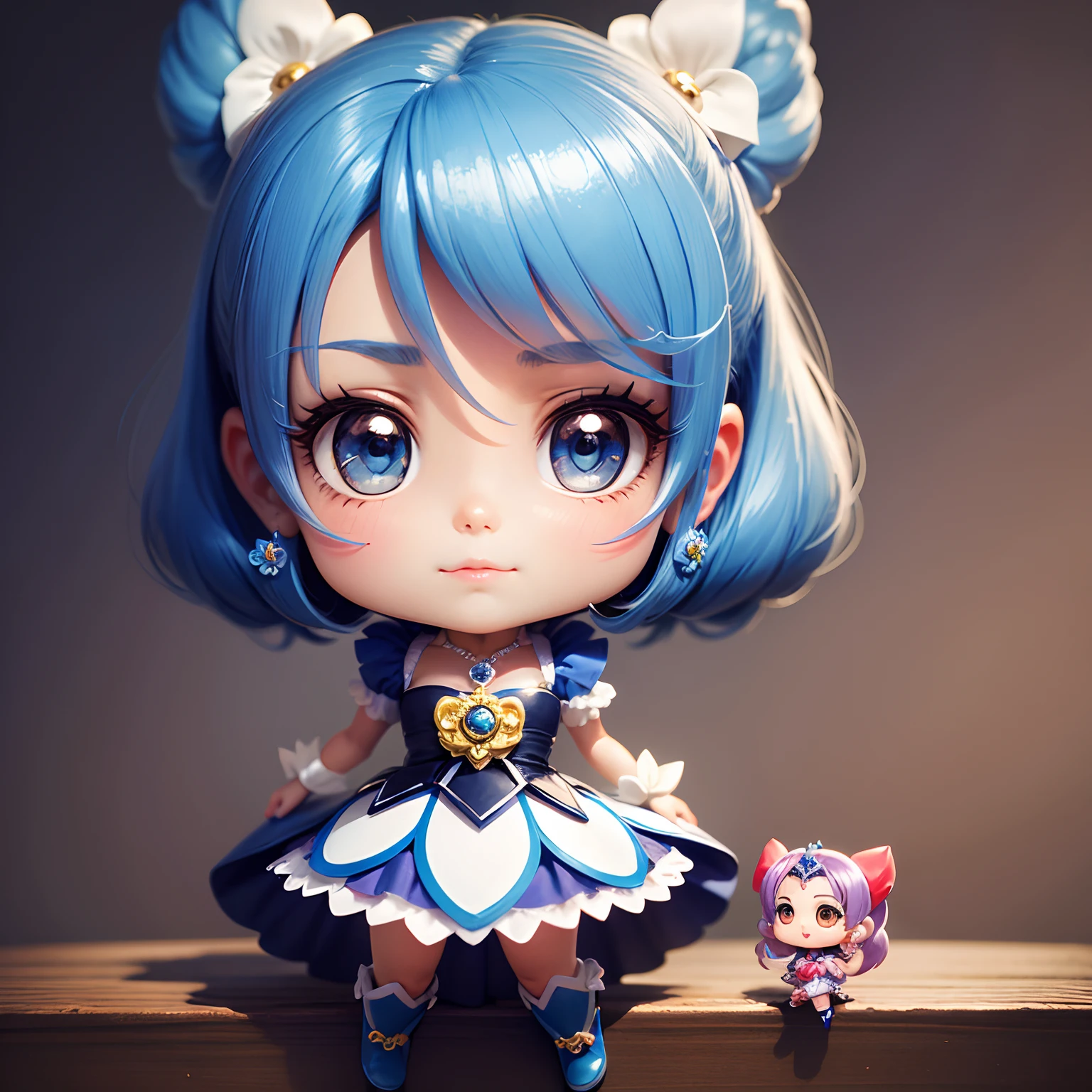 masterpiece、top-quality、ultra-detailliert、(Chibi Pretty Cure:1.2)、Princess cut with blue hair、wraith、the pose、Monet's Blue Flowers series wallpaper