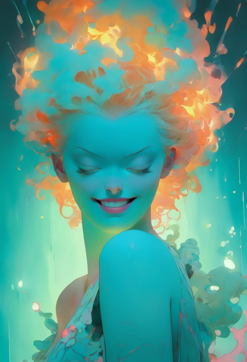 fullbody translucide with a turquoise spike and flash electric circuit  dance in partye by Alberto Seveso and Agnes Cecile and Carne perfect teeth,sad, James Christensen, dark blue background, Lou Xaz"c, intrincate details, 8k, 4k, photorealistic, polished, very attractive, overwhelming, sublime, graceful, very stylish, pretty, glamorous, charming, very refined by Dariusz Zawadzki, by Alfred Sisley, highly detailed, extremely detailed, delicate detail, crisp quality, ultra realistic, hyperrealistic, award jenny saville, edward hopper, surrealism, dark art by james jean, takato yamamoto, inkpunk minimalism, realistic colors, hyperrealistic, hdr, delicate detail, highly detailed, masterpiece, very beautiful, adorable, marvelous, exquisite, captivating, alluring, award winning, spectacular, trendy, polished, very cute, glorious, fabulous, excellent, astonishingDark colors, Alasdair McLellan, digital painting; Crown over the head, by Daniel Merriam, Nikolina Petolas, Peter Gric, Dariusz Klimcza full colors, hair backlighting, back lighting, volumetric lighting, 8K, perfect eyes, perfect pupils, expressive eyes, hands by Albrecht Durer, smoke, particle fx, mist, fog, fire, explosions, debris,