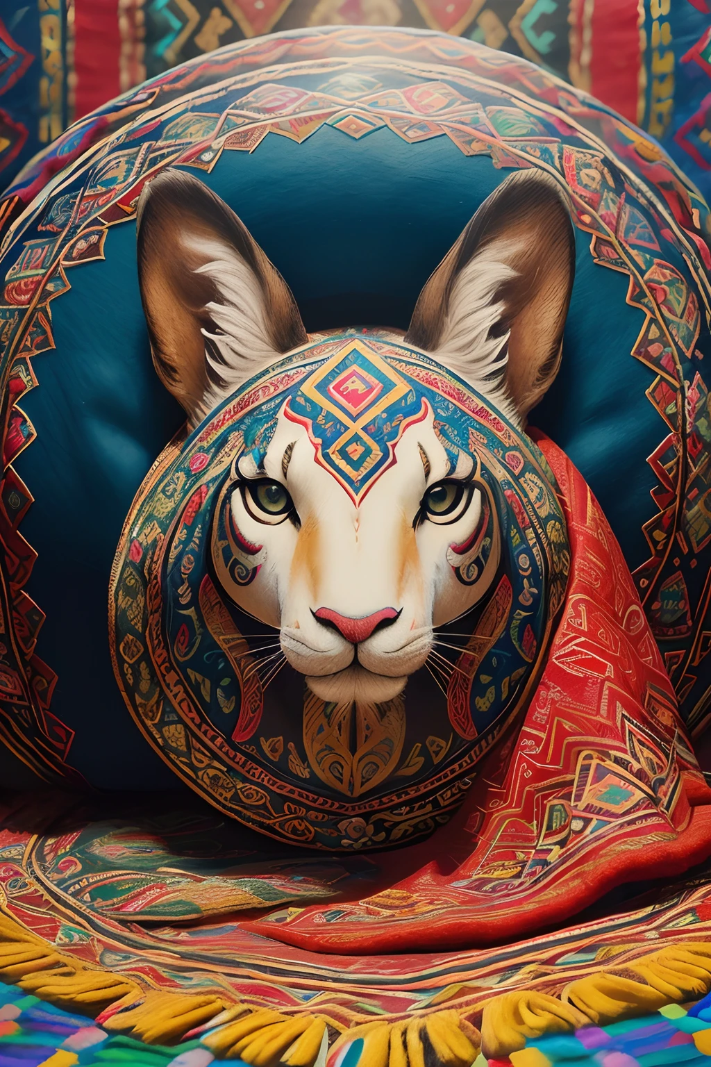 (Best quality,4K,8K,A high resolution,Masterpiece:1.2),Ultra-detailed,(Realistic,Photorealistic,photo-realistic:1.37),Wool felt art style:1.8,Colorful, intricatedesign,Traditional Tibetan painting,Colorful patterns and symbols,Exquisite craftsmanship,Fascinating textures,