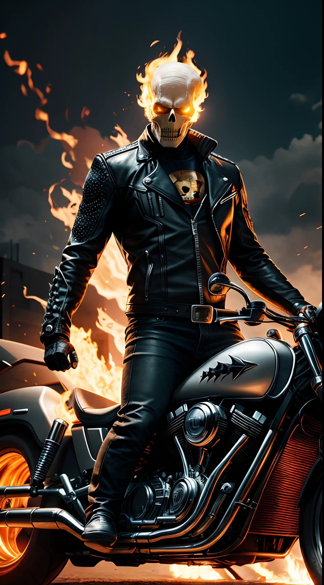 Ghost Rider Marvel , 35mm lens, photography, ultra details, HDR, UHD,8K