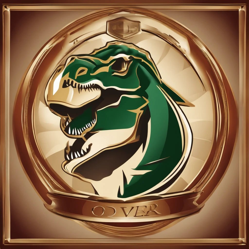 An image of a computer team jersey with a shield on the chest that features a dinosaur in a realistic style. O dinossauro deve estar usando fones de ouvido, and the shield should incorporate technology-related elements, como circuitos e fios. Certifique-se de que a imagem seja vibrante e de alta qualidade, adequada para ser usada como logotipo ou estampa em uma camisa.