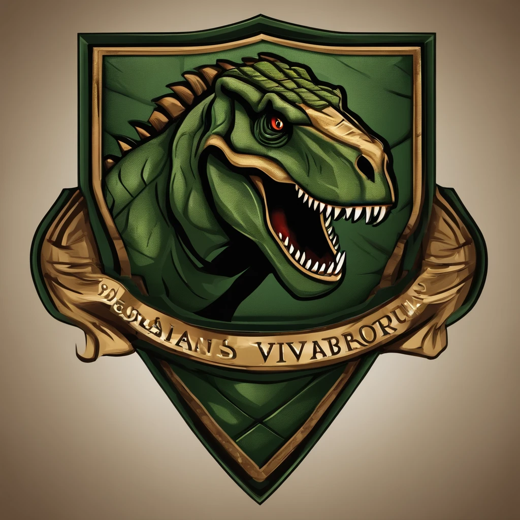 An image of a computer team jersey with a shield on the chest that features a dinosaur in a realistic style. O dinossauro deve estar usando fones de ouvido, and the shield should incorporate technology-related elements, como circuitos e fios. Certifique-se de que a imagem seja vibrante e de alta qualidade, adequada para ser usada como logotipo ou estampa em uma camisa.