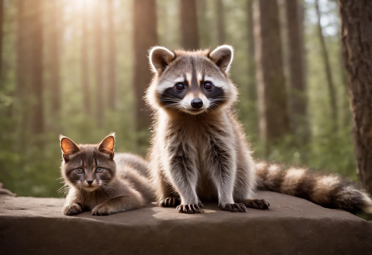 arafed image of a collage of pictures of a raccoon, a cat, a dog, and a raccoon, art station ”, by Eva Švankmajerová, cute furry needs your help, made out of wool, artstatiom, realistic'', cozy under a blanket, pareidolia, made of lava, bed is not made
