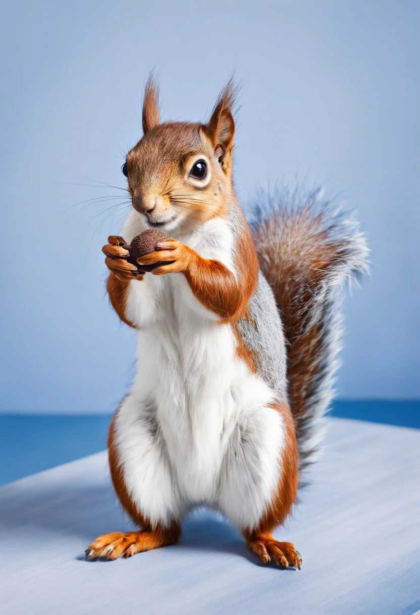 A squirrel cinnamon,Use a blue and white porcelain plate