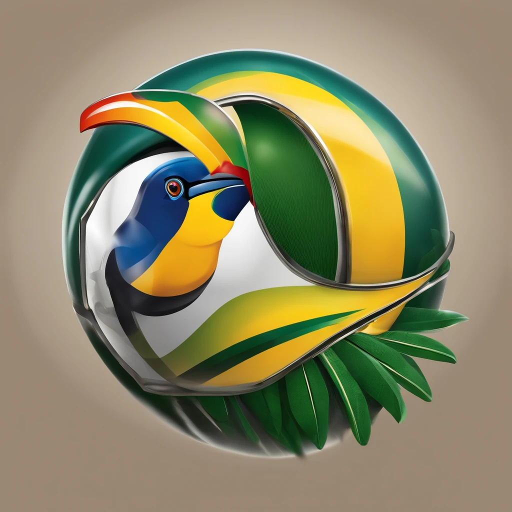 Imagine a logo for a Brazilian football team with a computer science theme. Picture a toucan wearing virtual reality (VR) goggles. The toucan, a colorful bird native to Brazil, serves as a symbol of the country, while the VR goggles signify the team's connection to technology and computer science. The toucan could be depicted holding a soccer ball in one of its claws, adding a sporty touch to the logo. This combination of Brazilian nature, technology, and sports creates a unique and fitting representation for the team