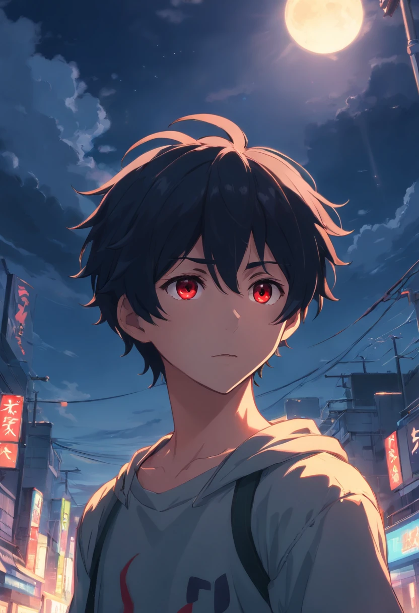 Wolf boy with short black hair and red eyes standing in the dark, Anime visuals of cute guy, boy with black hair, perfect black hair guy, dark haired god, black  hair, Kantai Collection Style, anime clouds, young anime guy, anime moe art style, Anime Best boy, (Anime boy), an anime boy, black-haired, flowing black hair crown