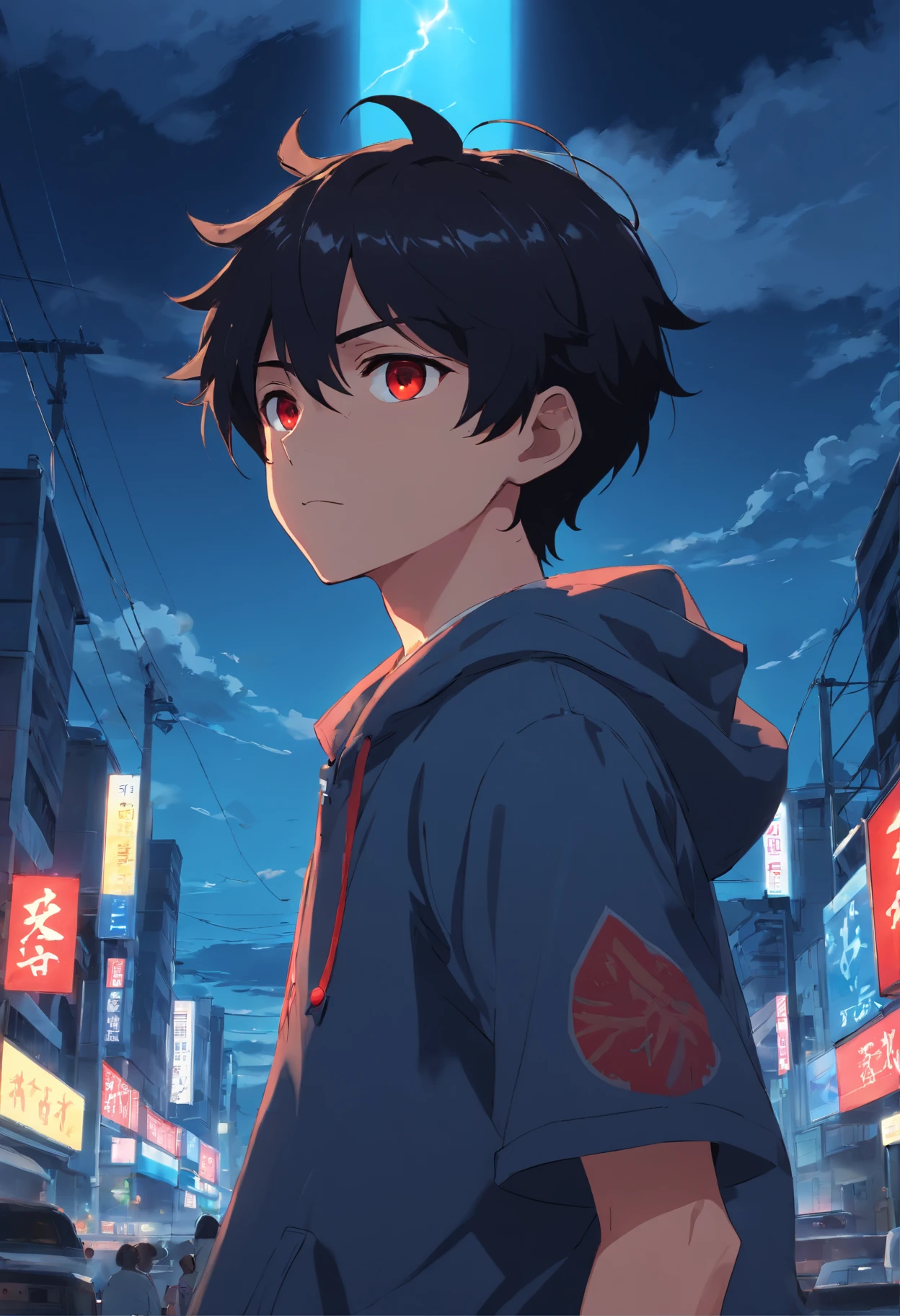 Wolf boy with short black hair and red eyes standing in the dark, Anime visuals of cute guy, boy with black hair, perfect black hair guy, dark haired god, black hair, Kantai Collection Style, anime clouds, young anime guy, anime moe art style, Anime Best boy, (Anime boy), an anime boy, black-haired, flowing black hair crown black boy