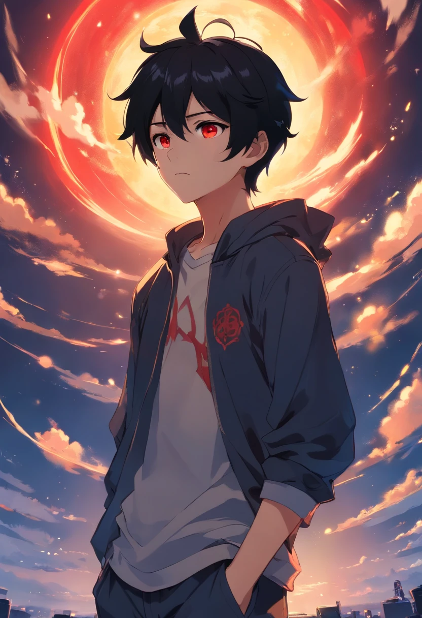 Wolf boy with short black hair and red eyes golden crown standing in the dark, Anime visuals of cute guy, boy with black hair, perfect black hair guy, dark haired god, black hair, Kantai Collection Style, anime clouds, young anime guy, anime moe art style, Anime Best boy, (Anime boy), an anime boy, black-haired, flowing black hair crown black boy